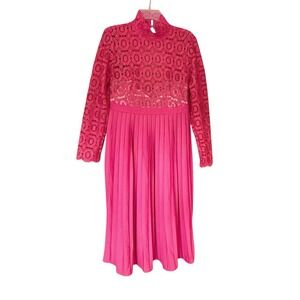 Little Mistress Maternity Midi Dress NWT Size 10 Pleated Lace Coral Pink Shower